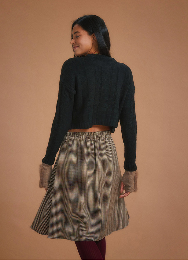 Flared Beige Houndstooth Skirt