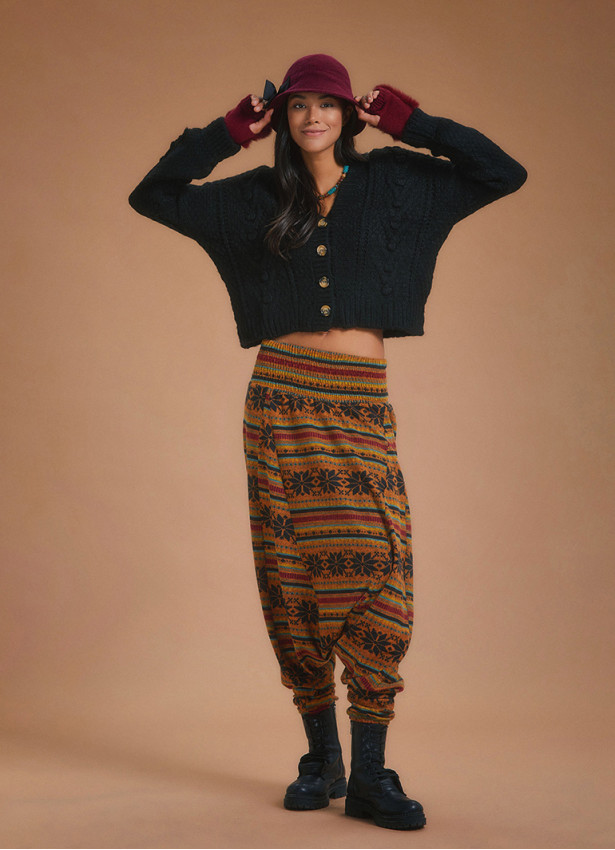 Shirred Waist Orange Patterned Shalwar Trousers