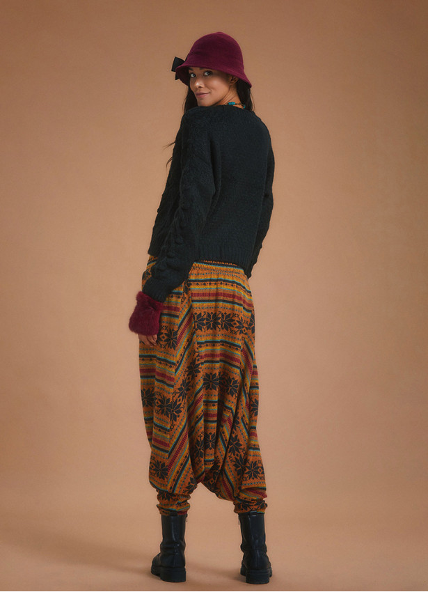 Shirred Waist Orange Patterned Shalwar Trousers