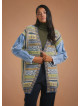 Denim Sleeve Detail Ethnic Print Oversize Cardigan