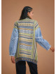 Denim Sleeve Detail Ethnic Print Oversize Cardigan