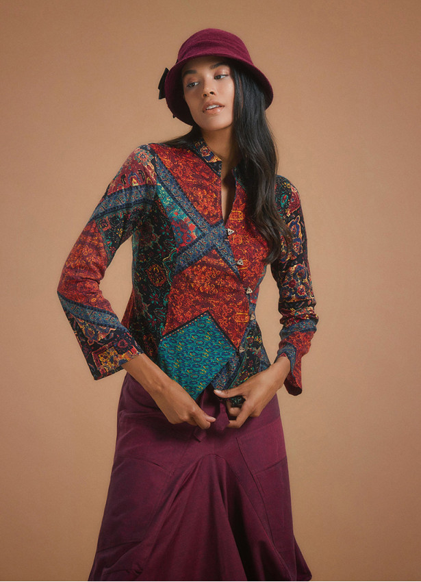 Mandarin Collar Asymmetrical Slim Cut Black Babil Shirt