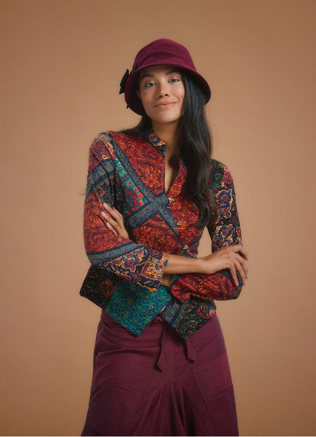 Mandarin Collar Asymmetrical Slim Cut Black Babil Shirt