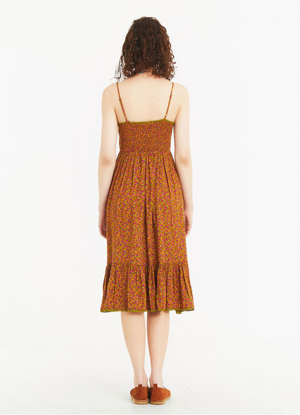 Criss Cross Front Detail Strappy Green Floral Laced Dress