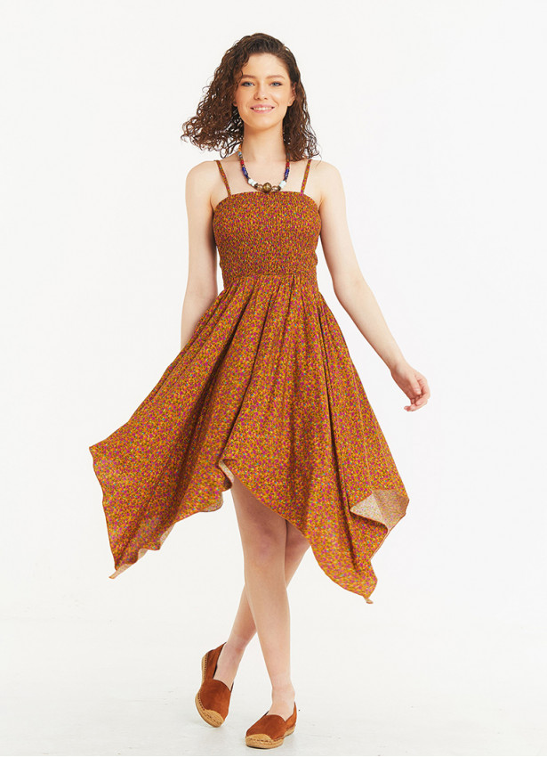 Floral Print Square Neck Hanky Hem Sundress