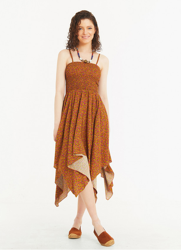 Floral Print Square Neck Hanky Hem Sundress