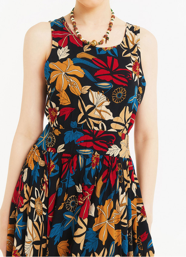 Asymmetrical Skirt Detail Flowers Dress