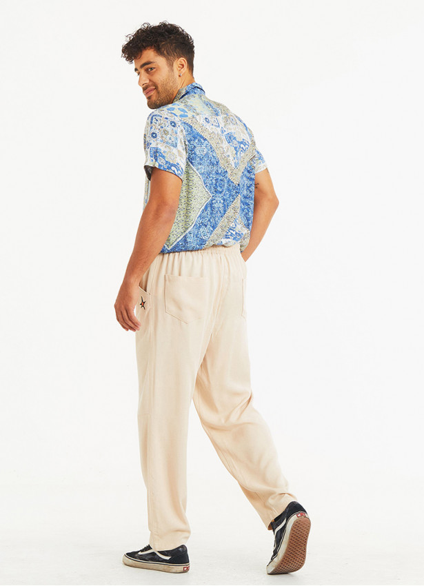 Comfortable Cut Beige Mens Trousers With Elastic Waist