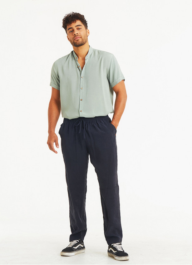 Comfortable Cut Black Mens Trousers With Elastic Waist