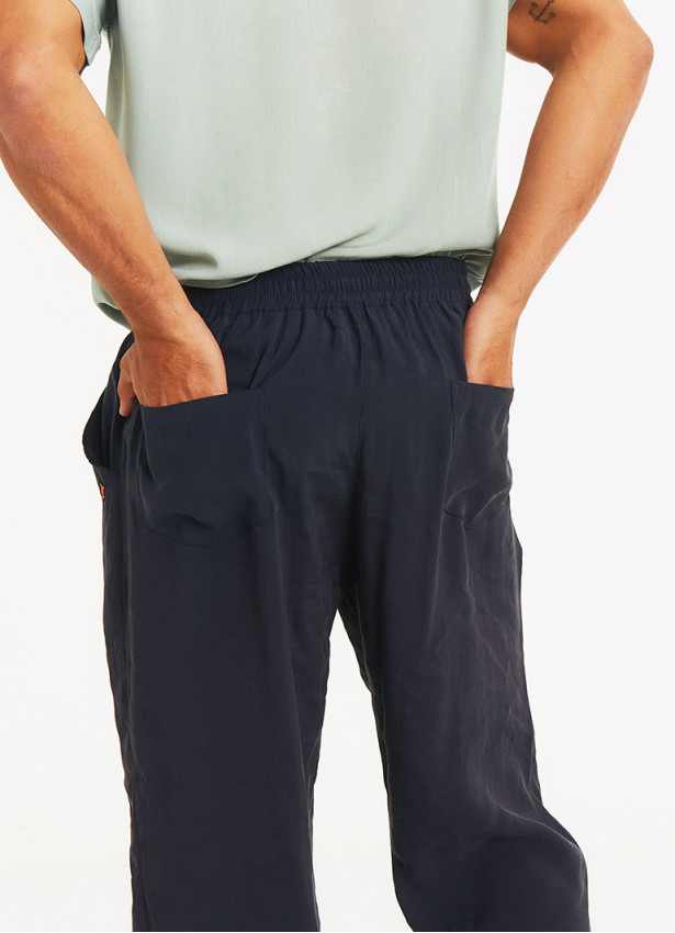 Comfortable Cut Black Mens Trousers With Elastic Waist