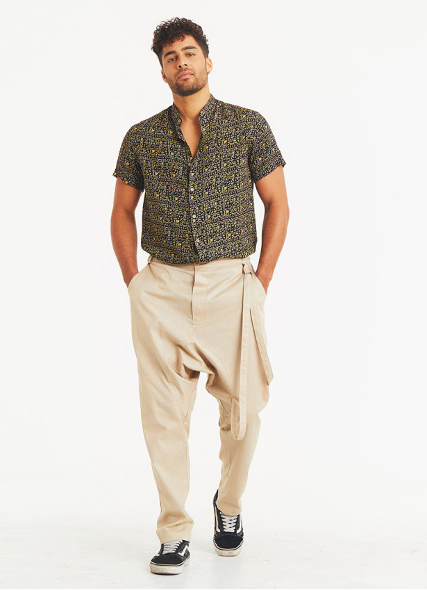 Bohemian Cotton Cream Mens Harem Pants