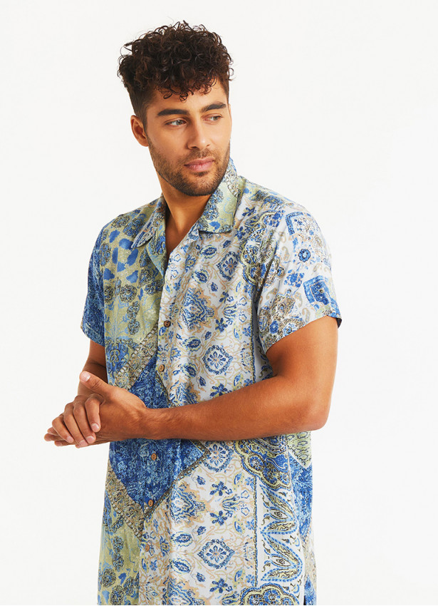 Blue Patterned Comfortable Fit Men's Shirt