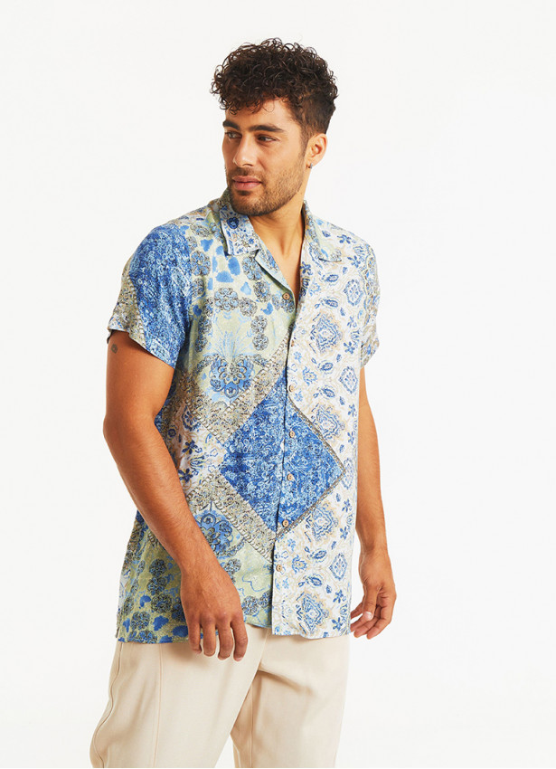 Blue Patterned Comfortable Fit Men's Shirt