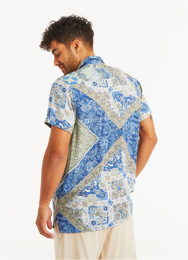 Blue Patterned Comfortable Fit Men's Shirt