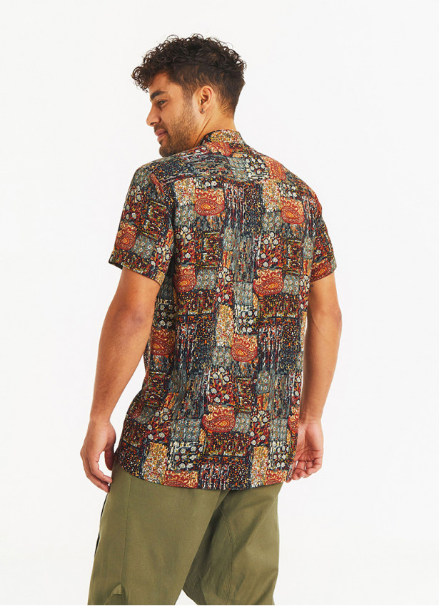 Printed Coconut Button Down Mandarin Collar Shirt