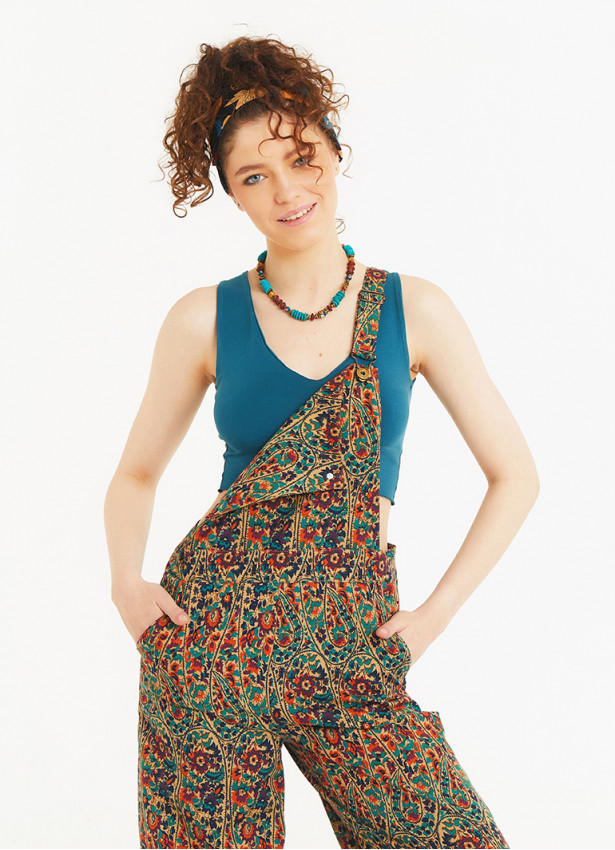 Adjustable Buckle Straps Flower Print Jumpsuit