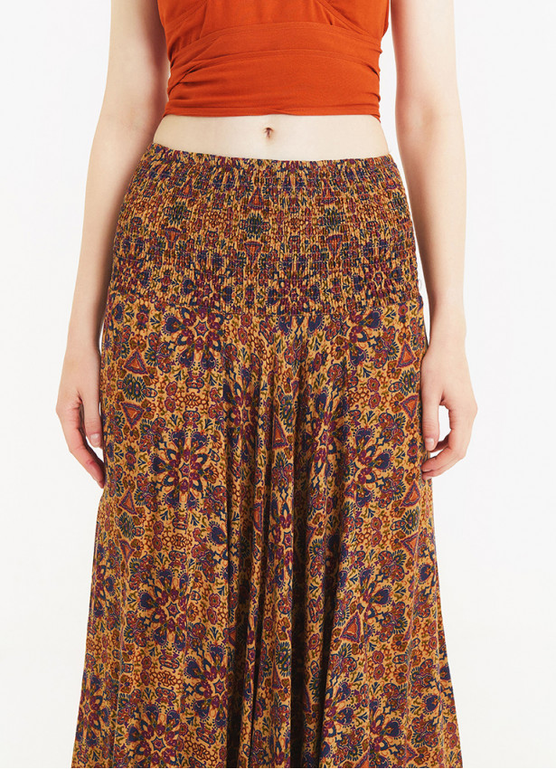 Purple Print Wide Shirred Waist Boho Style Harem Pants