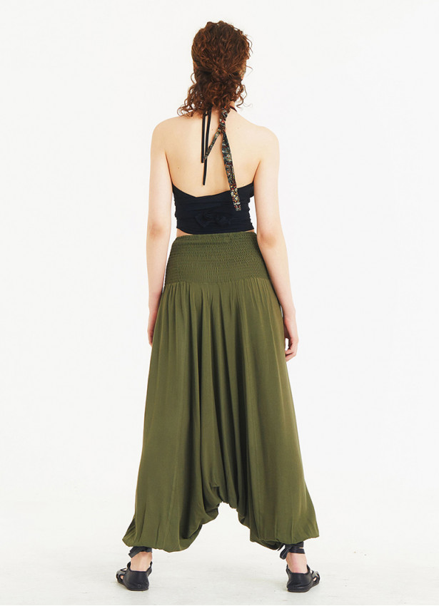 Shirred Waist Elastic Hem Wholesale Boho Style Khaki Harem Pants