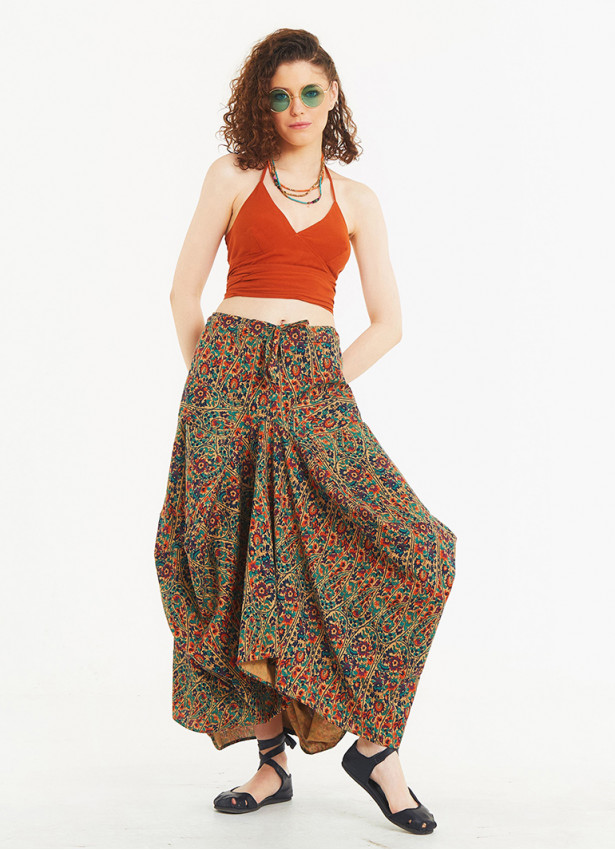 Ethnic Print Oversized Pocket Long Boho Skirt