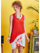 Sleeveless Loose Red Batic Tie Dye Tunic Dress