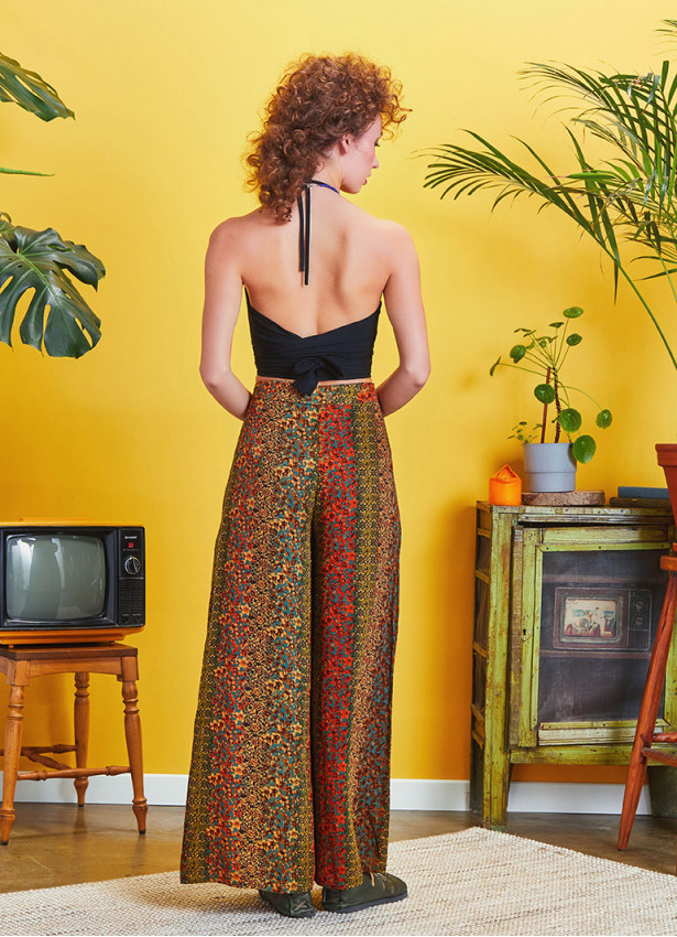 Palazzo High Waist Loose Cut Mustard Floral Trousers