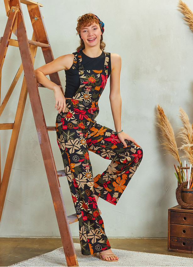 Floral Print Adjustable Buckle Straps Jumpsuit