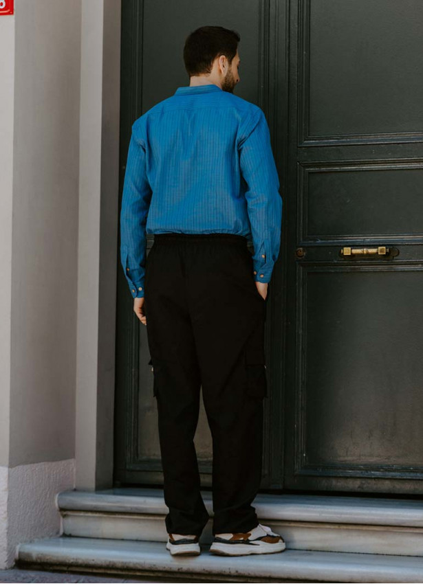 Comfortable Cut Black Mens Trousers With Elastic Waist and Waist