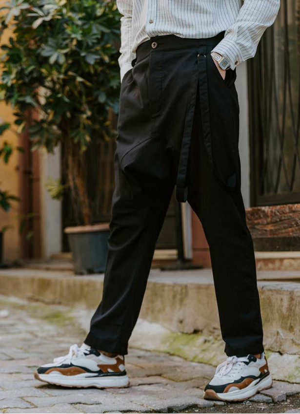 Bohemian Cotton Black Mens Harem Pants