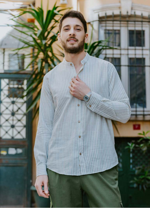 Long Sleeve Striped Men's Cotton Shirt