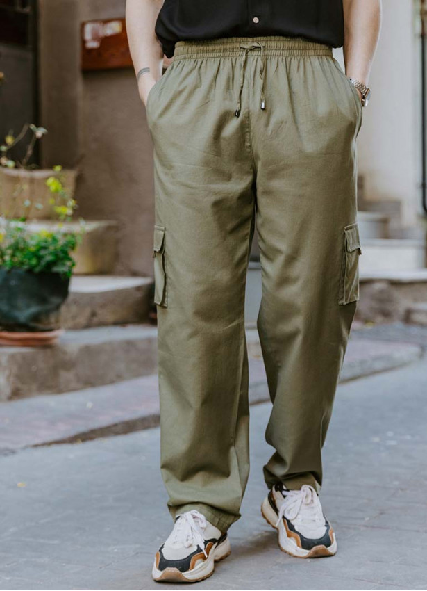 Comfortable Cut Soil Mens Trousers With Elastic Waist and Waist