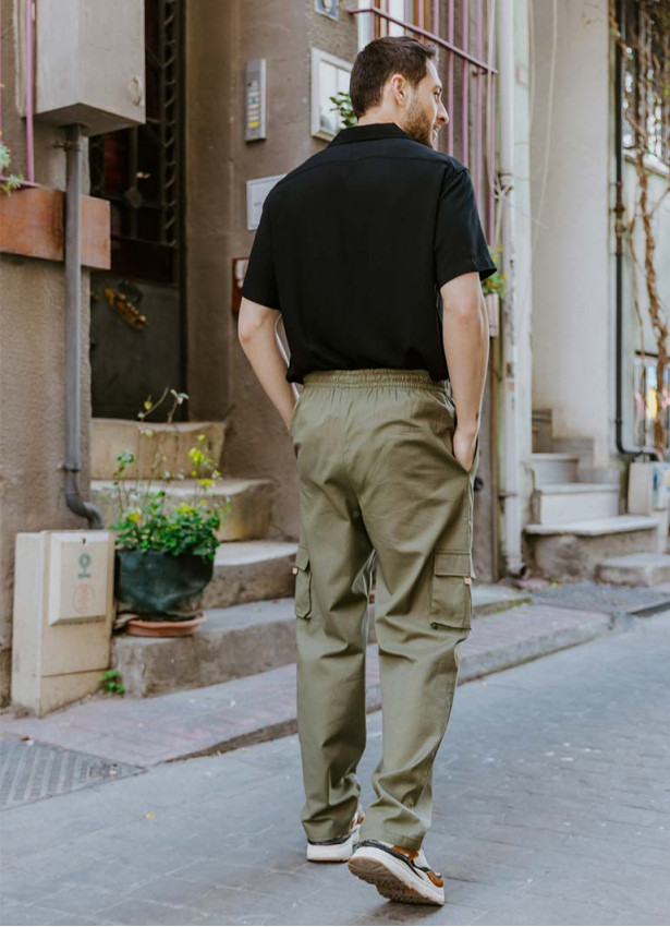 Comfortable Cut Soil Mens Trousers With Elastic Waist and Waist