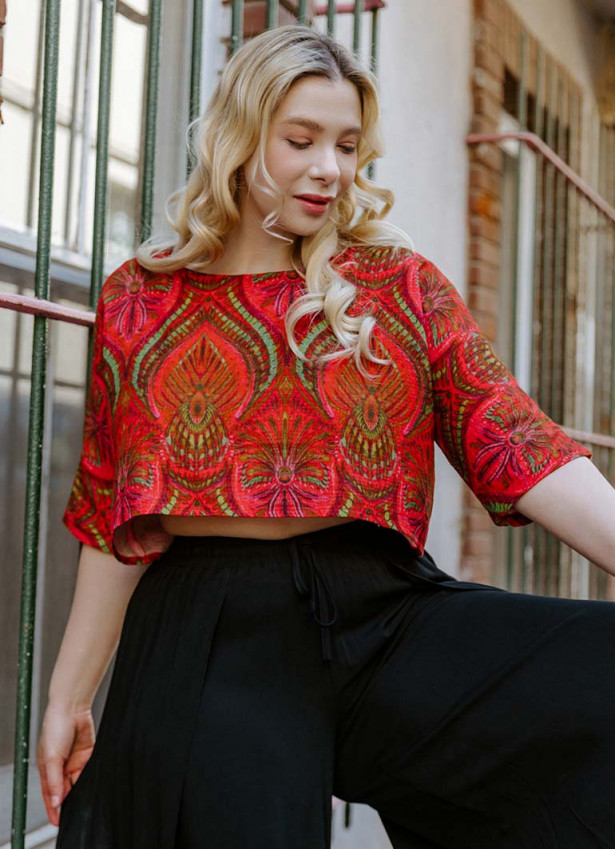 Boho Style Boat Neck Loose Orange Plus Size Top