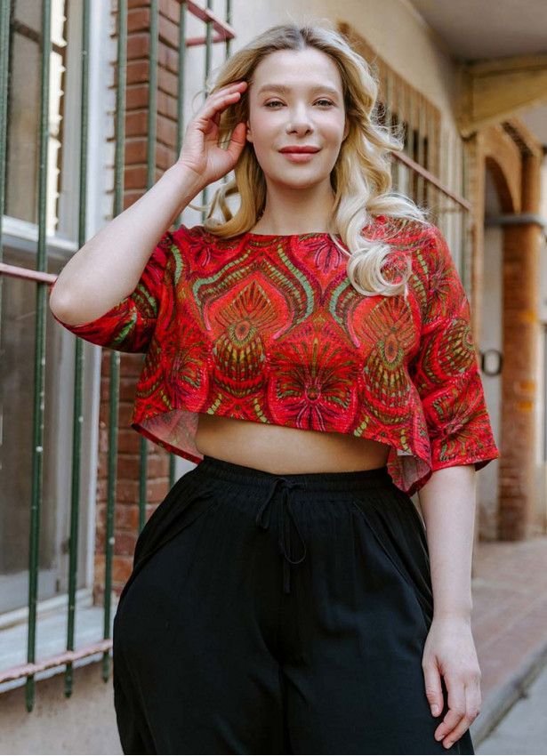 Boho Style Boat Neck Loose Orange Plus Size Top