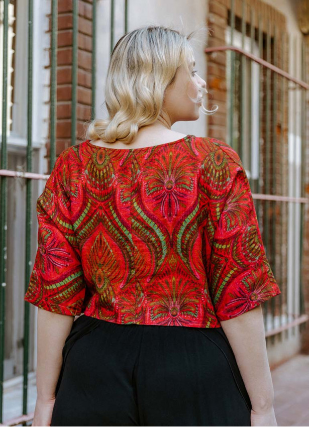 Boho Style Boat Neck Loose Orange Plus Size Top