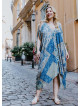 Blue Print Bohemian Style V Neck Cold Shoulder Plus Size Dress