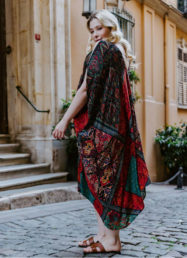 Black Print Bohemian Style V Neck Cold Shoulder Plus Size Dress