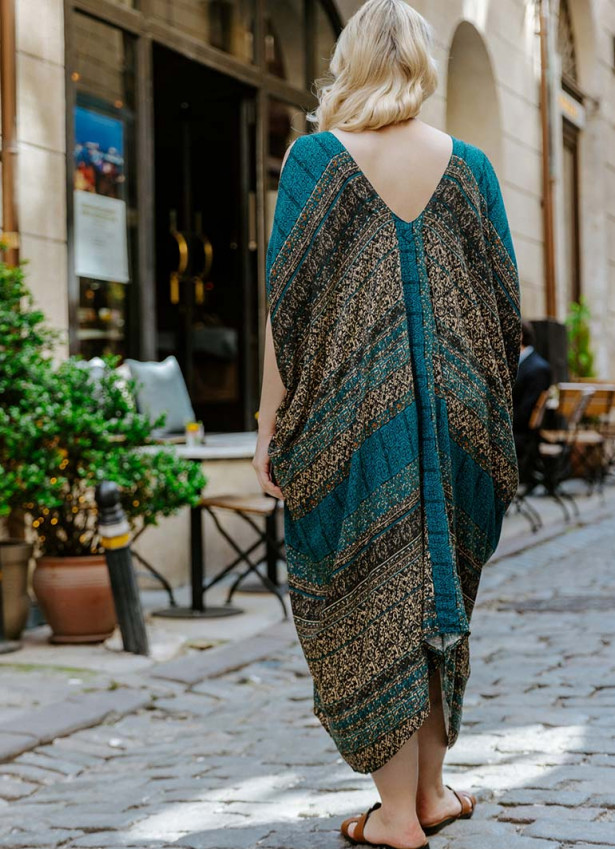 Print Bohemian Style V Neck Cold Shoulder Plus Size Dress