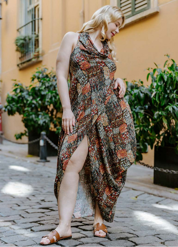 Wrap Front Cowl Neck Plus Size Dress