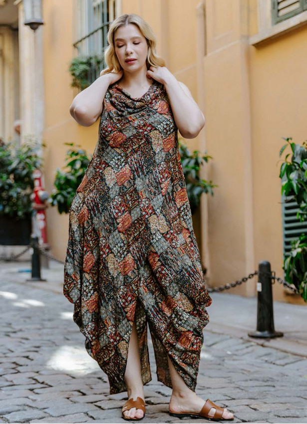 Wrap Front Cowl Neck Plus Size Dress