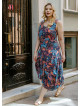 Blue Print V Neckline Bohemian Style Plus Size Dress