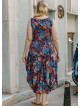 Blue Print V Neckline Bohemian Style Plus Size Dress