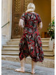 Black Print Big Pockets Half Sleeve Plus Size Dress