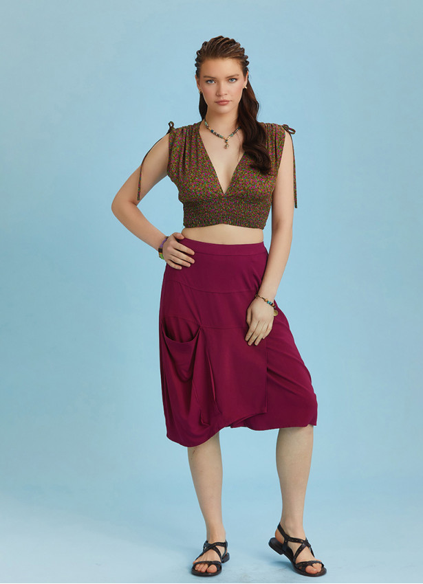 Oversize Pocket Detail Wrap Front Midi Boho Skirt