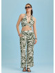 Green Printed Elastic Waist Boho Pants