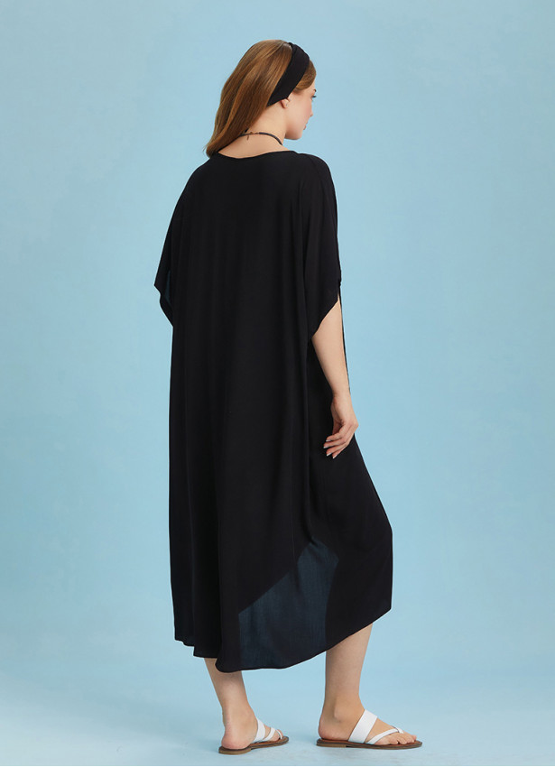 Twist Front Loose Black Bat Wing Plus Size Dress