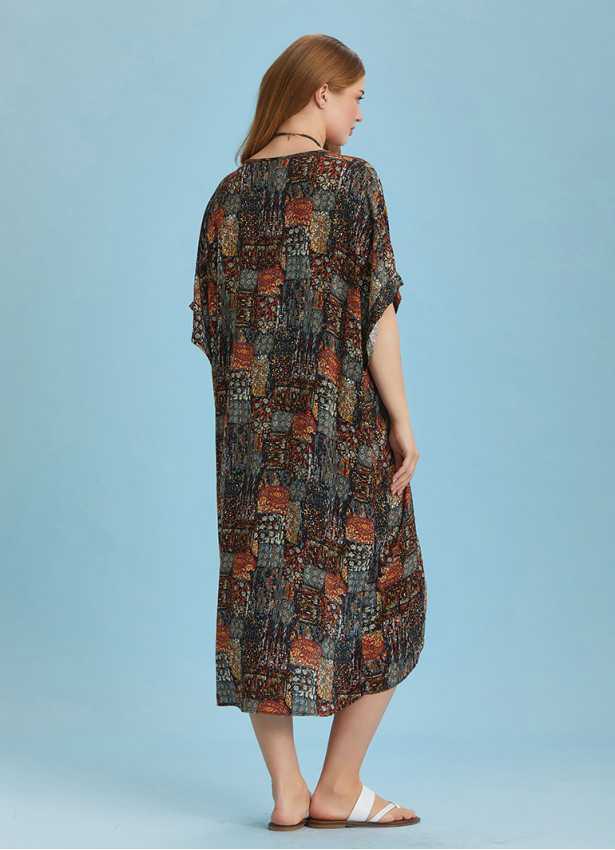 Twist Front Loose Khaki Bat Wing Plus Size Dress