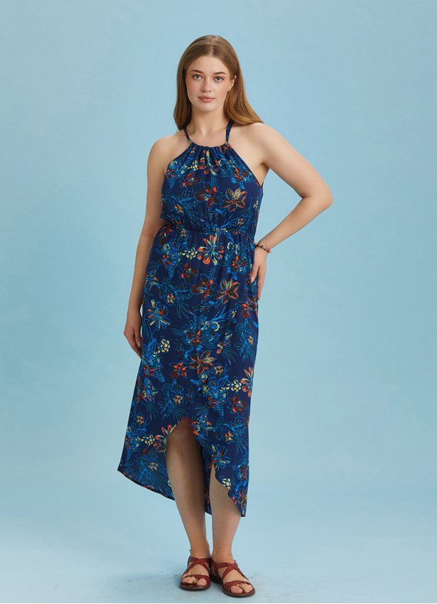 Floral Halter Neck Plus Size Dress