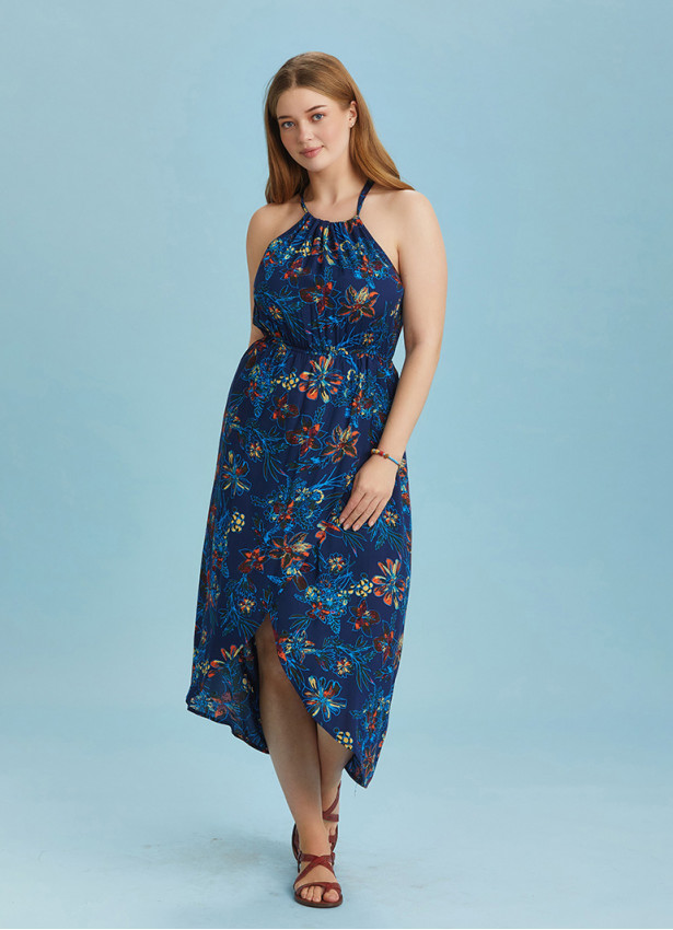 Floral Halter Neck Plus Size Dress