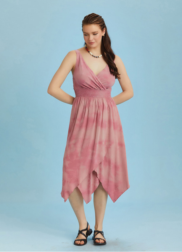 Double Breasted Collar Layered Boho Stylish Batik Dress