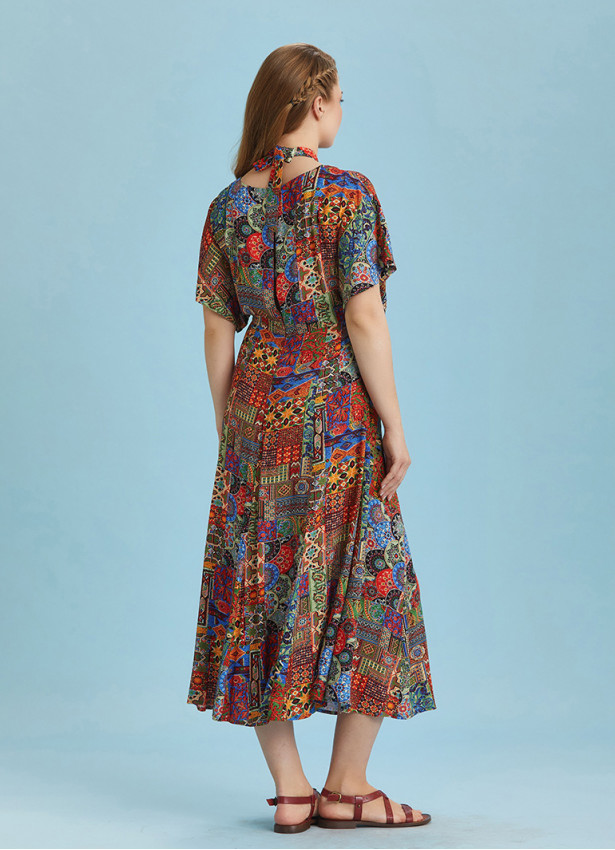 Boho Chic Style Ethnic Printed Cut Out Plus Size Dress